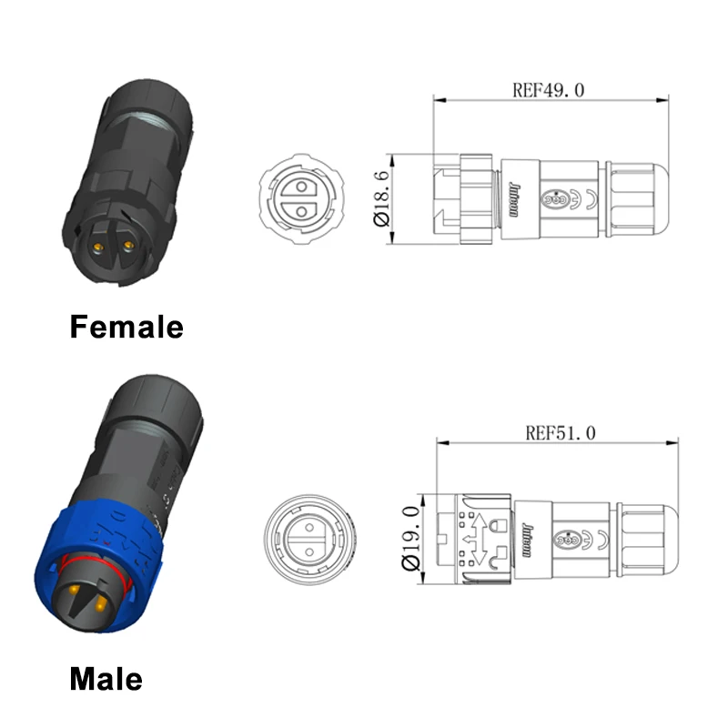 Outdoor Lighting Wire Connectors - Złącze zasilania 2-pinowe M16 samozaciskowe, wodoszczelne