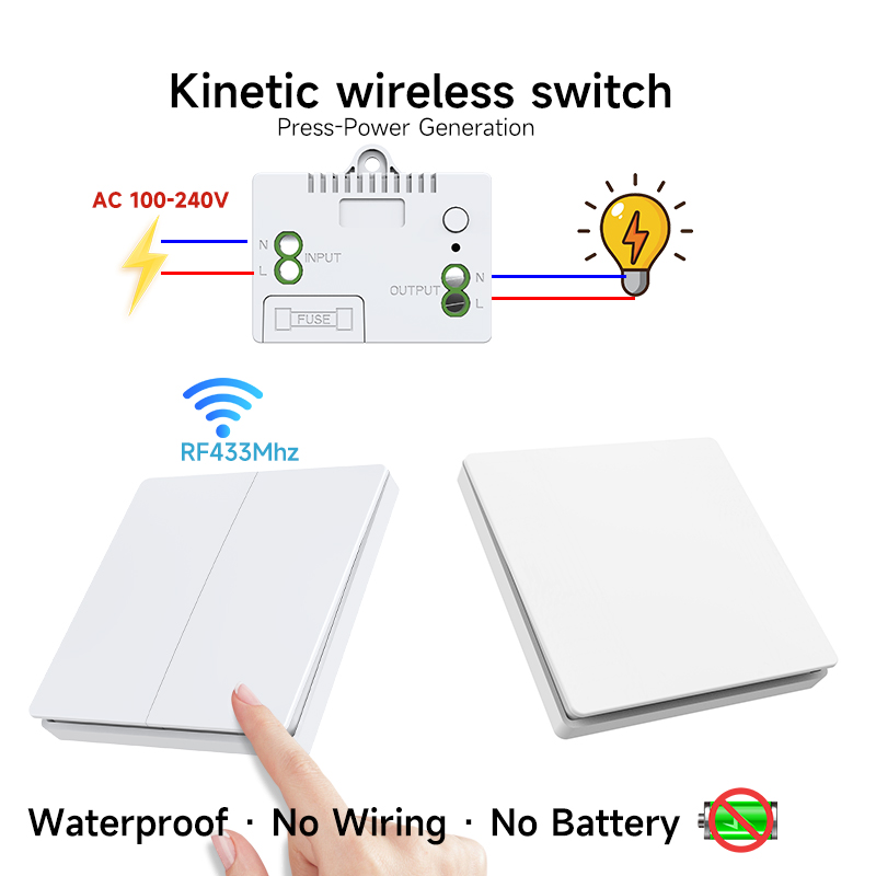 Outdoor Lighting With Outlet - Przełącznik kinetyczny RF433, bez baterii, samozasilający,